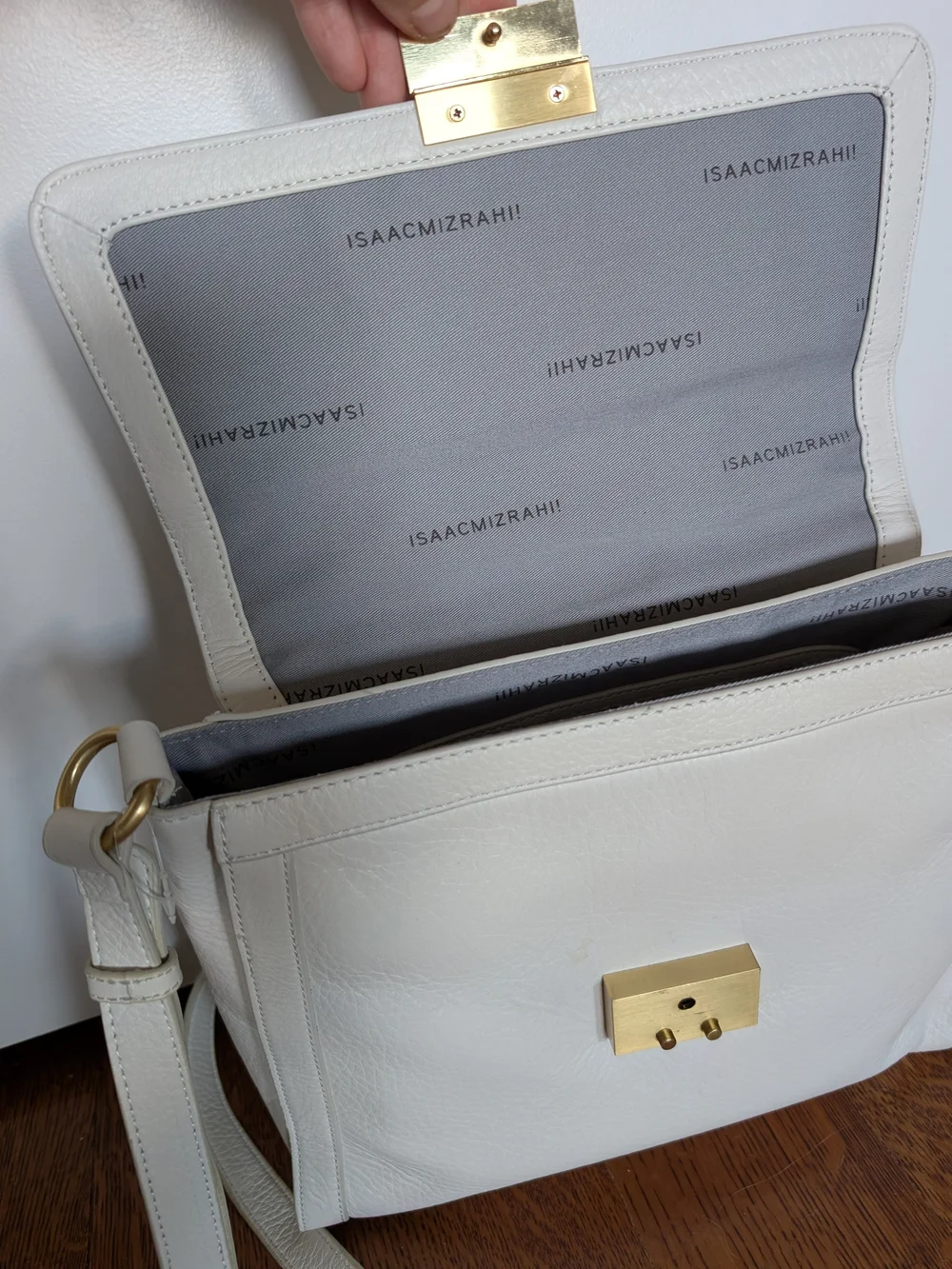 Isaac Mizrahi White Pebbled Leather Top-Handle Satchel with Gold Hardware